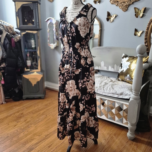 Lapis Black and Cream Floral Maxi Dress Medium - Picture 2 of 7